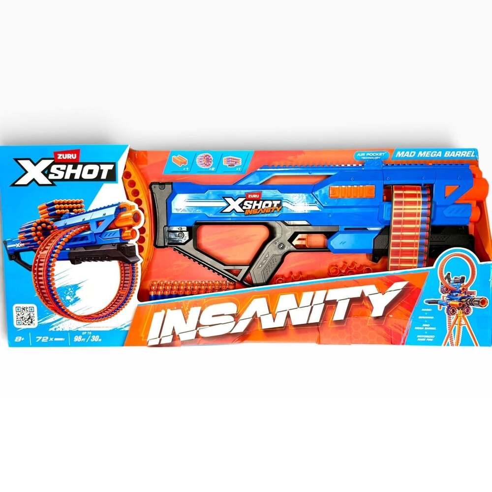 ZURU X-Shot Insanity Mad Mega Barrel Foam Dart Blaster 72 Darts 36609 New